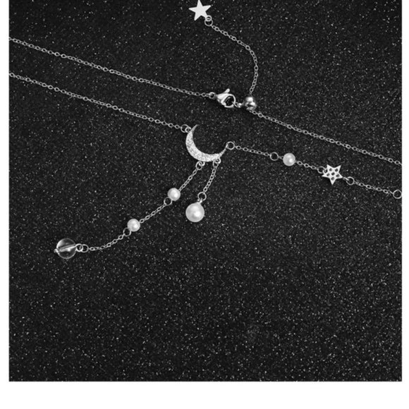 Star Moon Imitation Pearl Tassel Chain Necklace - Picture 6 of 8